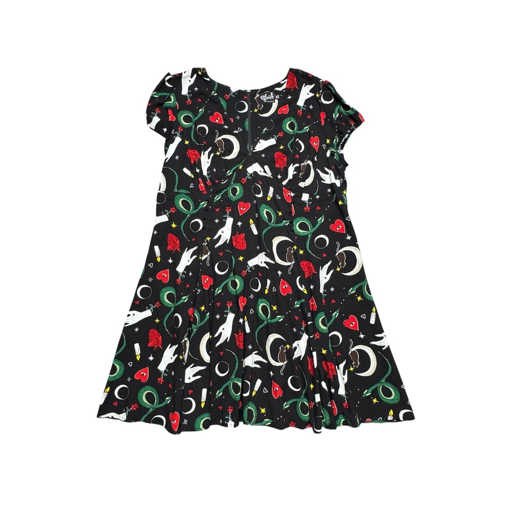Hell Bunny Occult Print Pinup Dress Black 3XL Cats Moon Snake Rose Gothic Witchy